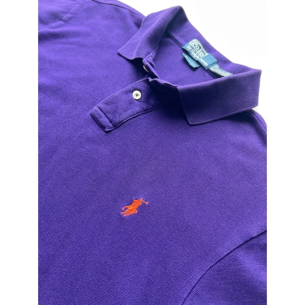 Polo Ralph Lauren Polo Shirt Mens XL Purple Pima Interlock Slim Fit Orange Pony
